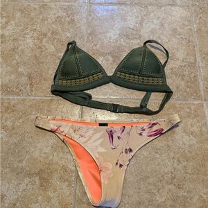 Triangl Swimwear Dark Green and Floral Bikini Set